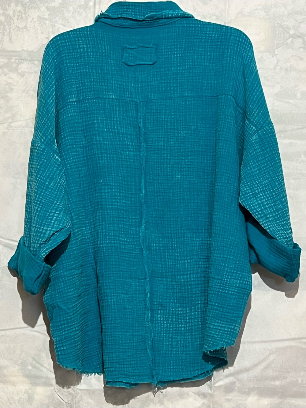 Zenana Outfitters Teal-Blue Button Down Shirt with Chest Pocket - Picture 2 of 3